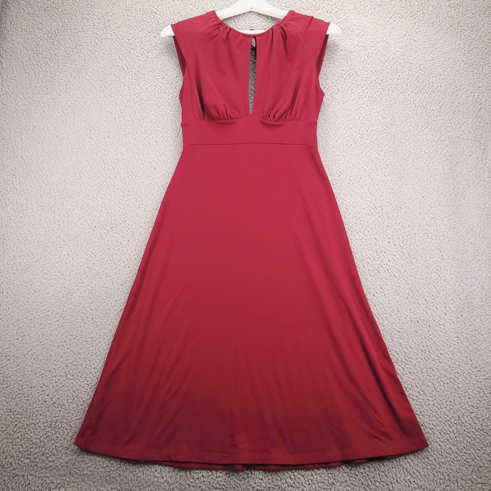 SUSANA MONACO Dress Size SMALL Red Midi Fit Flare Keyhole Tie Neck Empire